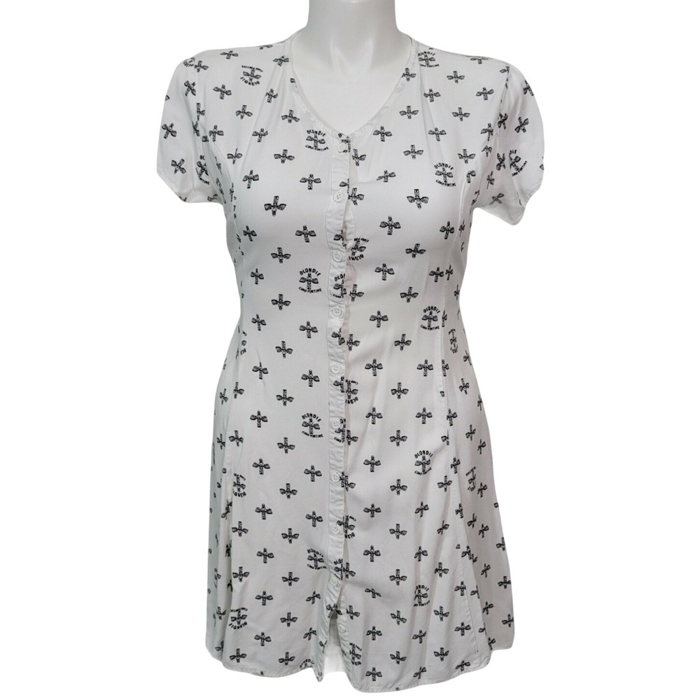 By Junkfood Blondie Camp Funtime White Graphic Button Front Dress XL‎ Band Merch